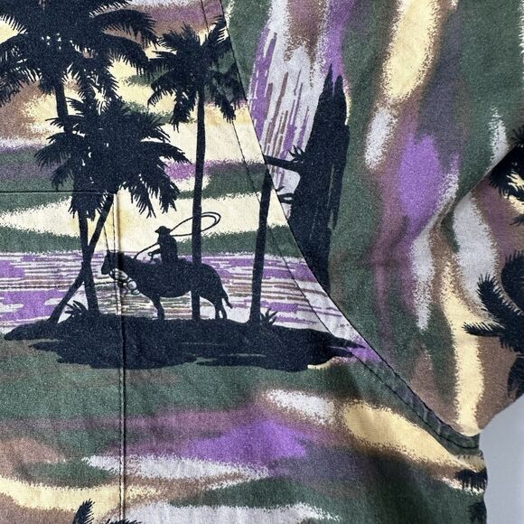 Vtg Roper Button Up Shirt Mens Sz M Cowboys Palm Trees Sunset Graphic Hawaiian - Picture 8 of 11